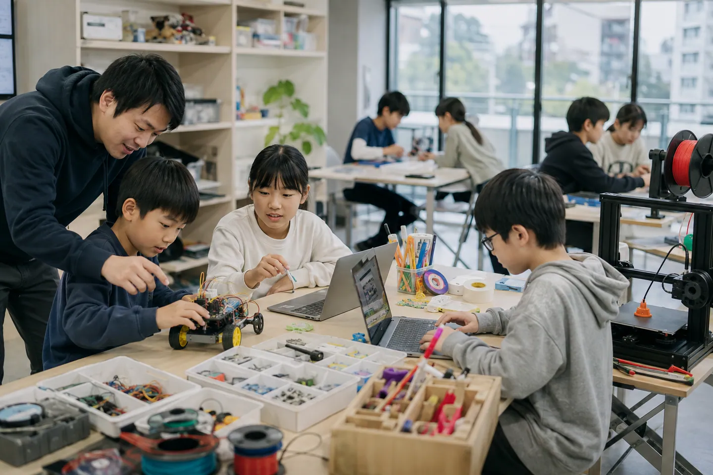 Escuela creativa de programación y robótica para niños · Imagen generada por IA