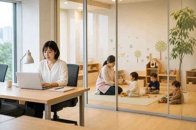Không gian làm việc chung kết hợp trông trẻ
